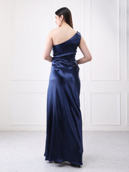Gaiia One Shoulder Draped Solid Maxi Dress - GAIIA