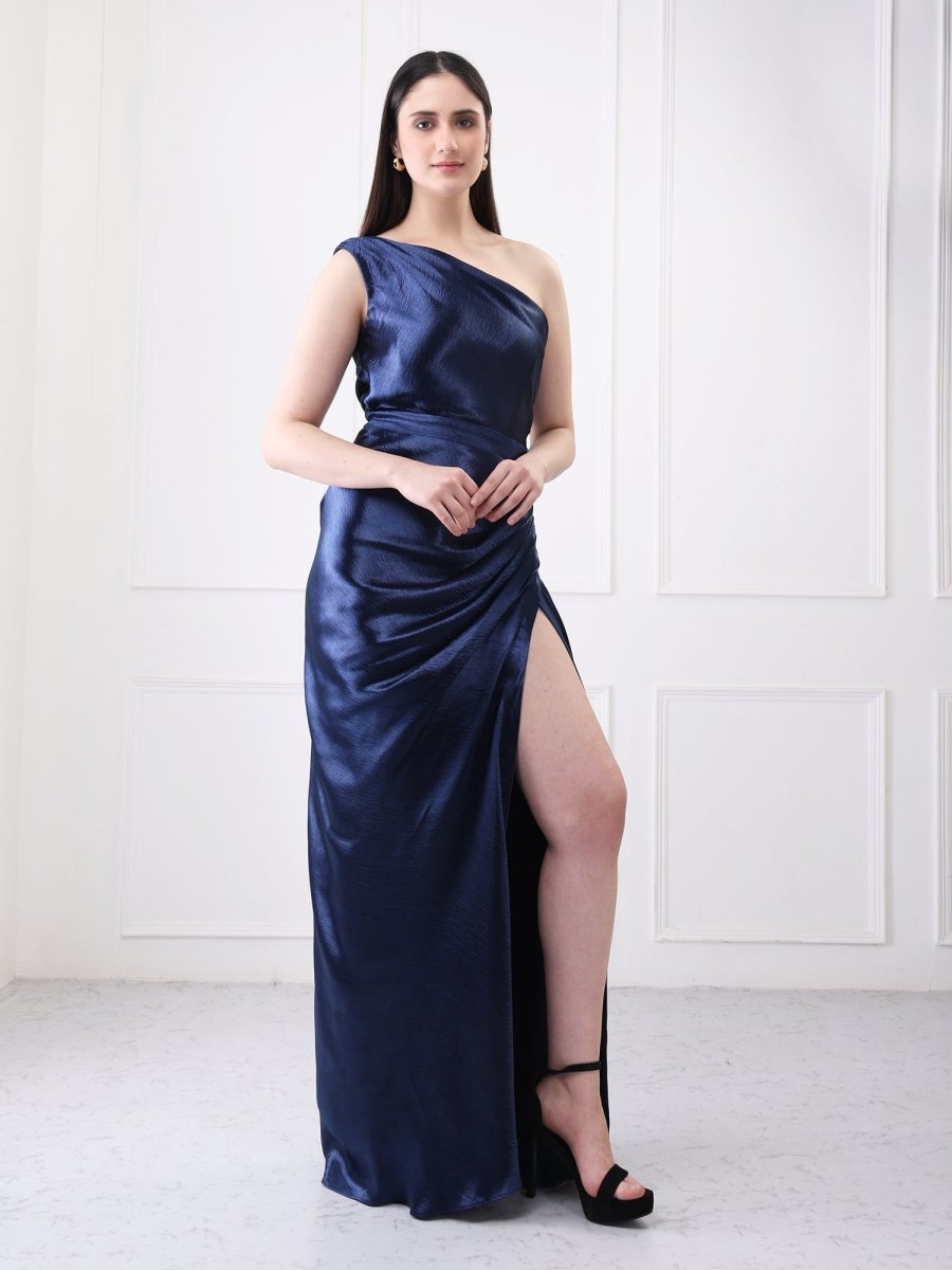 Gaiia One Shoulder Draped Solid Maxi Dress - GAIIA