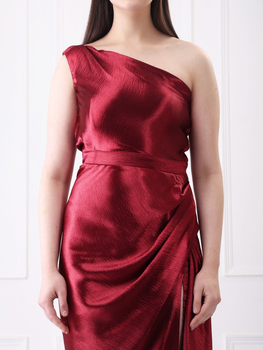 Gaiia One Shoulder Draped Solid Maxi Dress - GAIIA