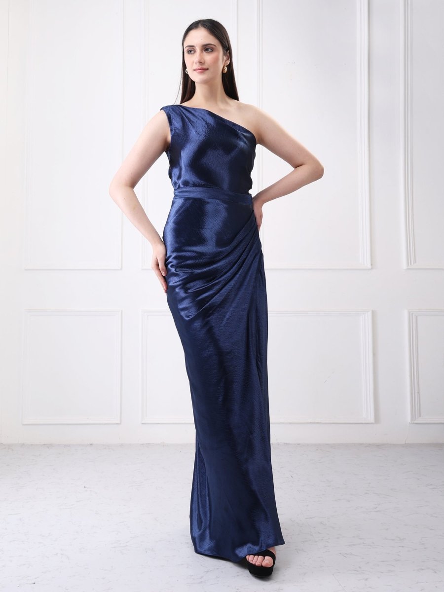 Gaiia One Shoulder Draped Solid Maxi Dress - GAIIA