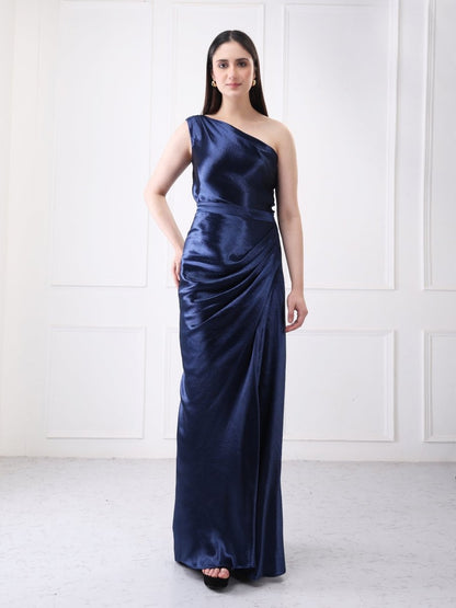 Gaiia One Shoulder Draped Solid Maxi Dress - GAIIA