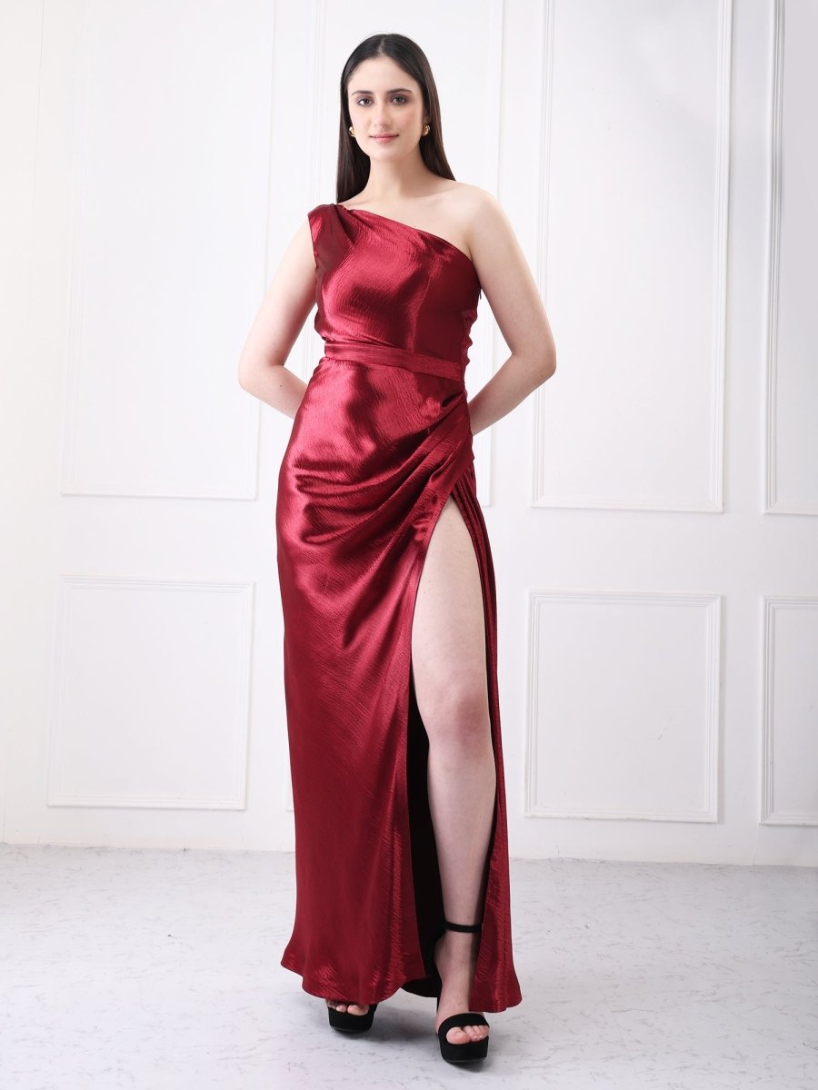 Gaiia One Shoulder Draped Solid Maxi Dress - GAIIA