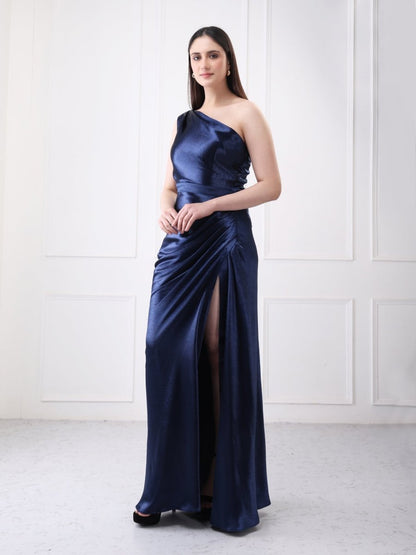 Gaiia One Shoulder Draped Solid Maxi Dress - GAIIA