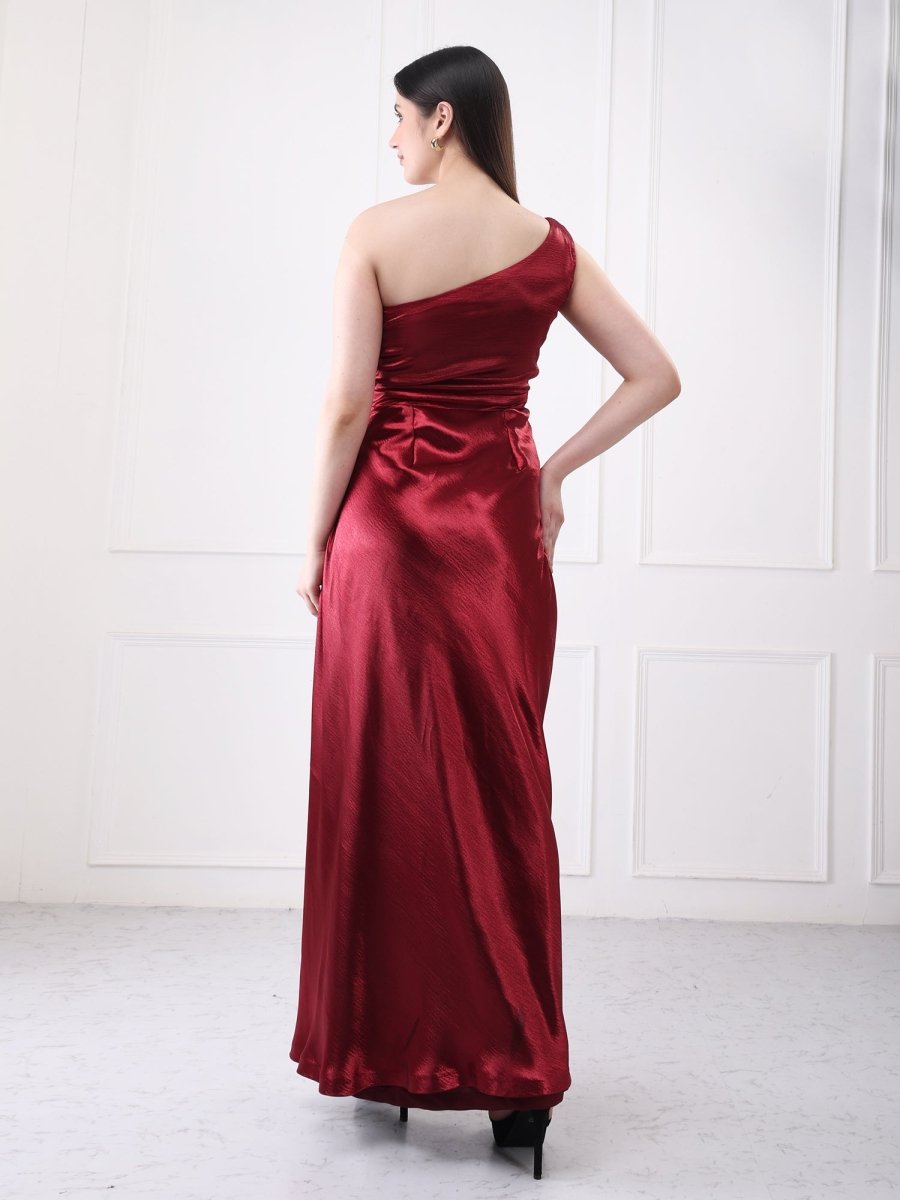 Gaiia One Shoulder Draped Solid Maxi Dress - GAIIA