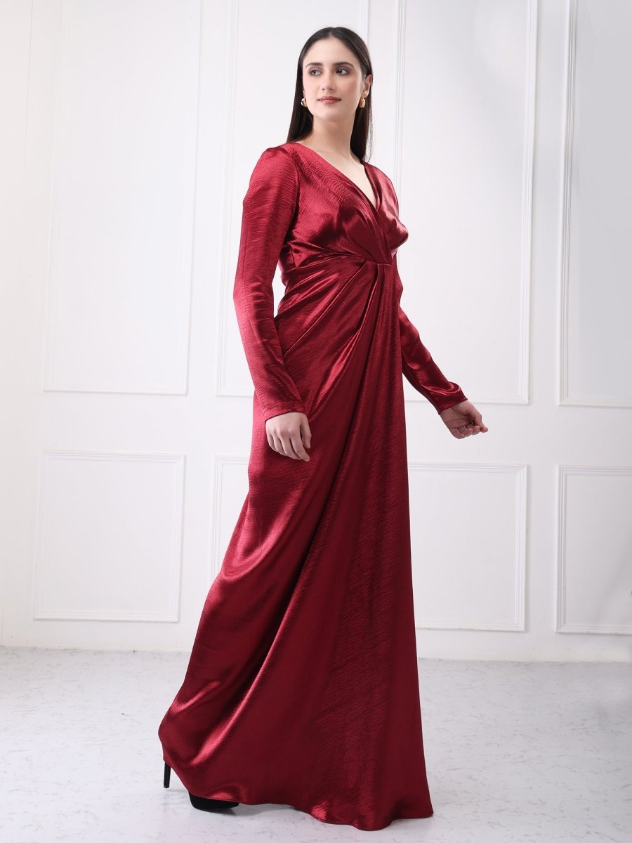Gaiia Satin Wrap Solid Maxi Dress - GAIIA