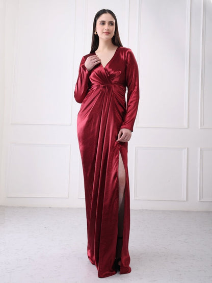 Gaiia Satin Wrap Solid Maxi Dress - GAIIA