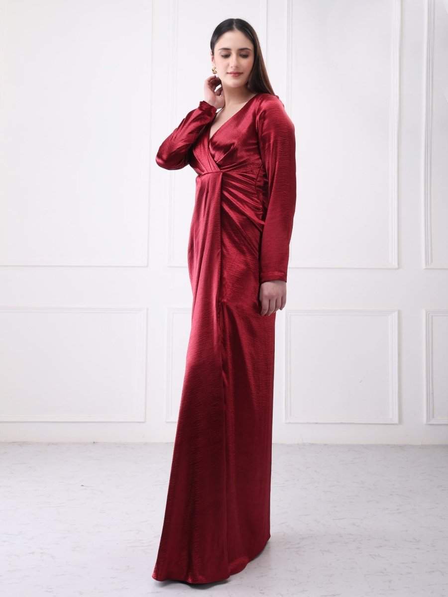 Gaiia Satin Wrap Solid Maxi Dress - GAIIA