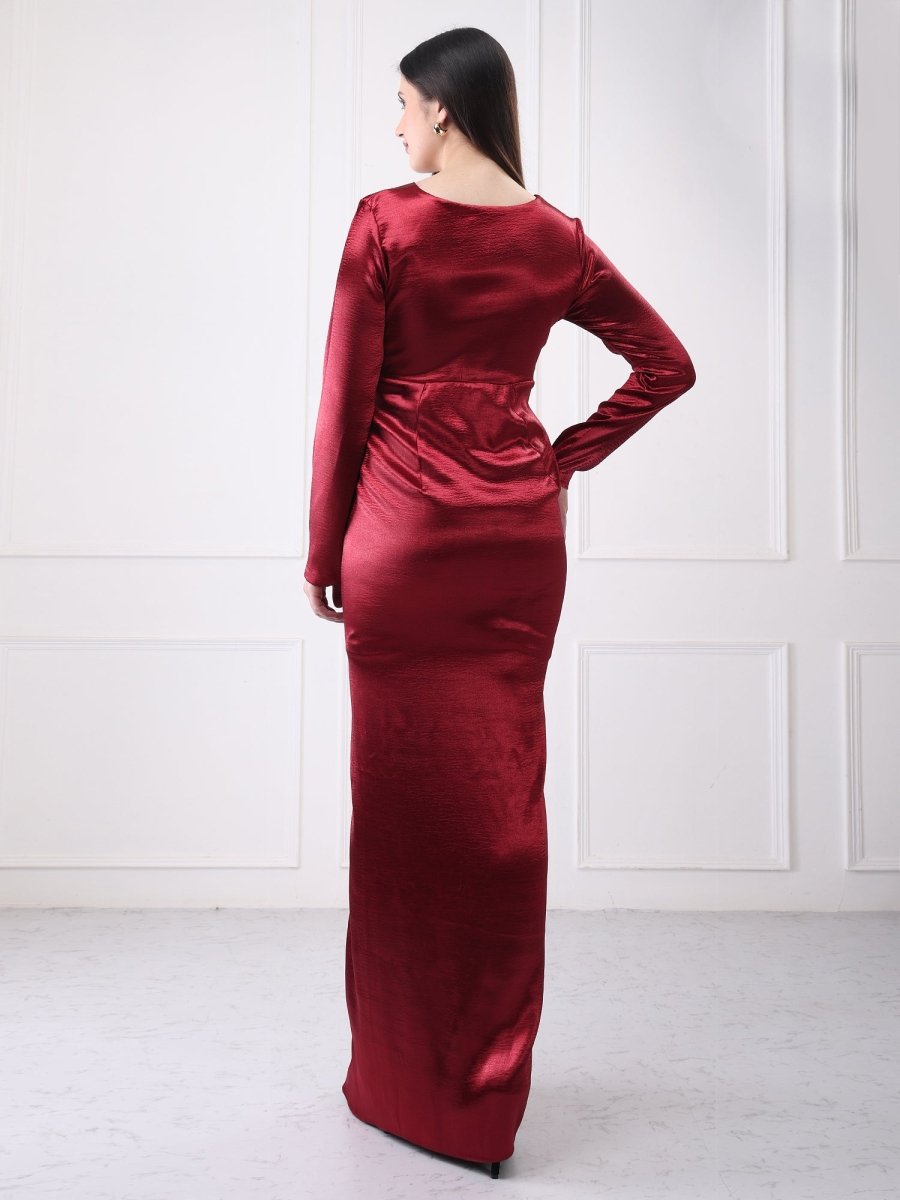 Gaiia Satin Wrap Solid Maxi Dress - GAIIA
