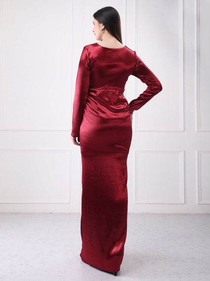 Gaiia Satin Wrap Solid Maxi Dress - GAIIA