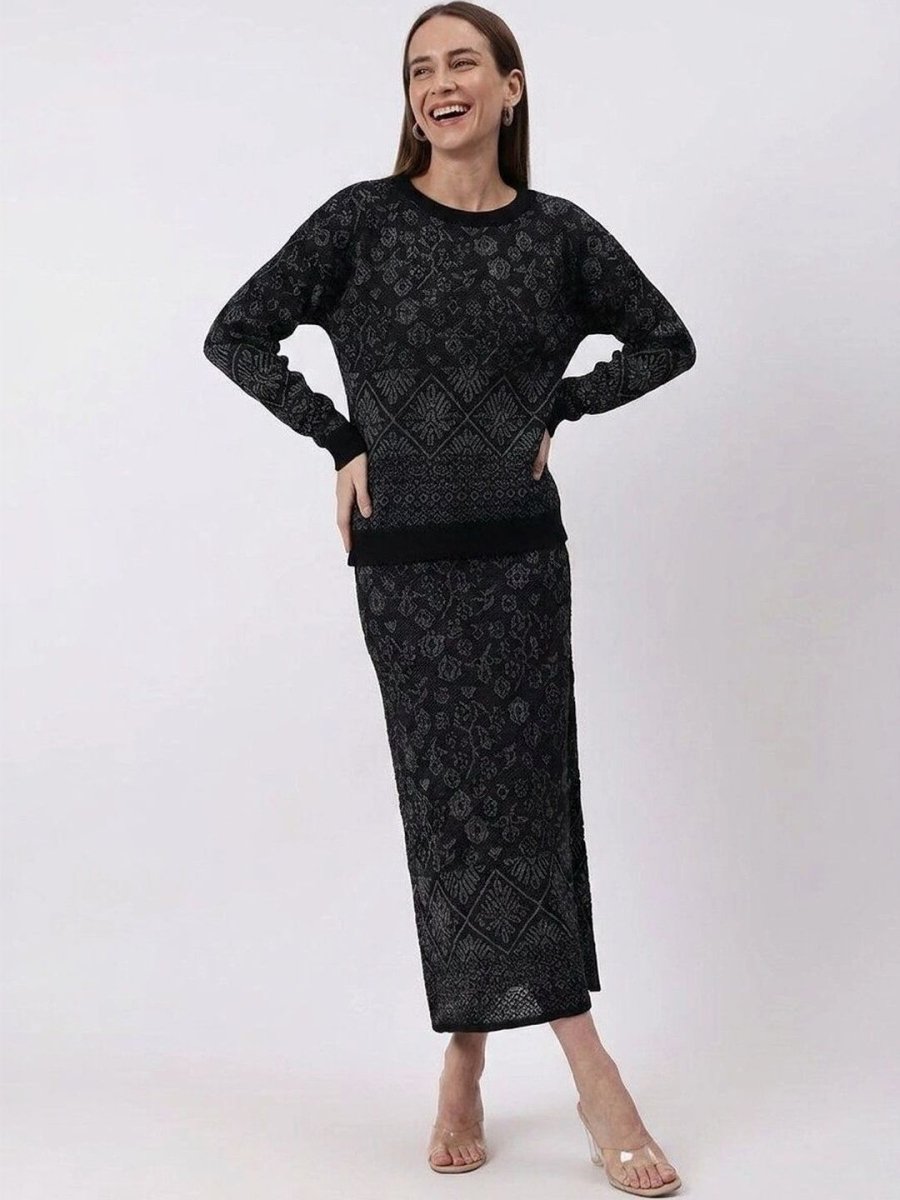Gaiia Self Design Winter Skirt Co-Ord Set - GAIIA