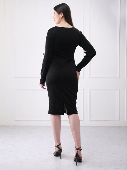 Gaiia Shimmer Club Solid Bodycon Midi Dress - GAIIA