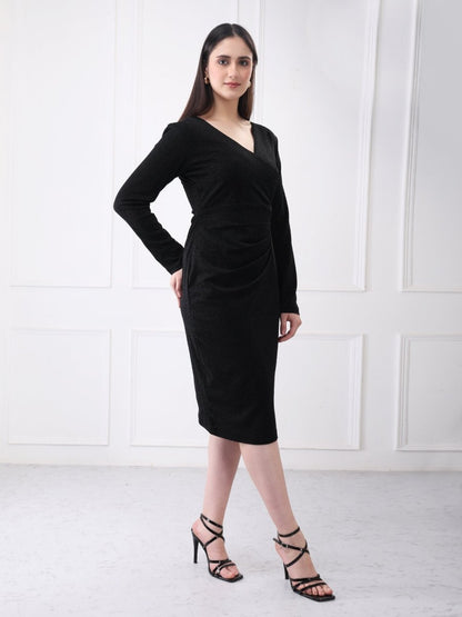 Gaiia Shimmer Club Solid Bodycon Midi Dress - GAIIA