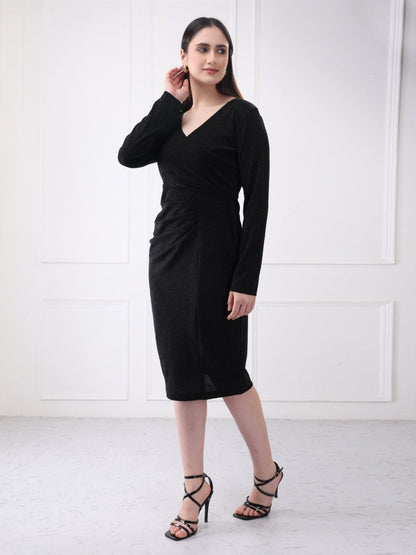 Gaiia Shimmer Club Solid Bodycon Midi Dress - GAIIA