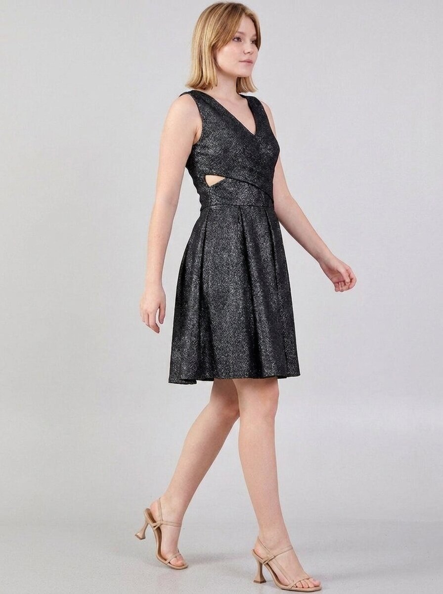 Gaiia Shimmer Knee Length Dress With Waist Cut - GAIIA