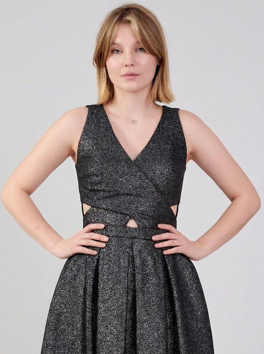 Gaiia Shimmer Knee Length Dress With Waist Cut - GAIIA