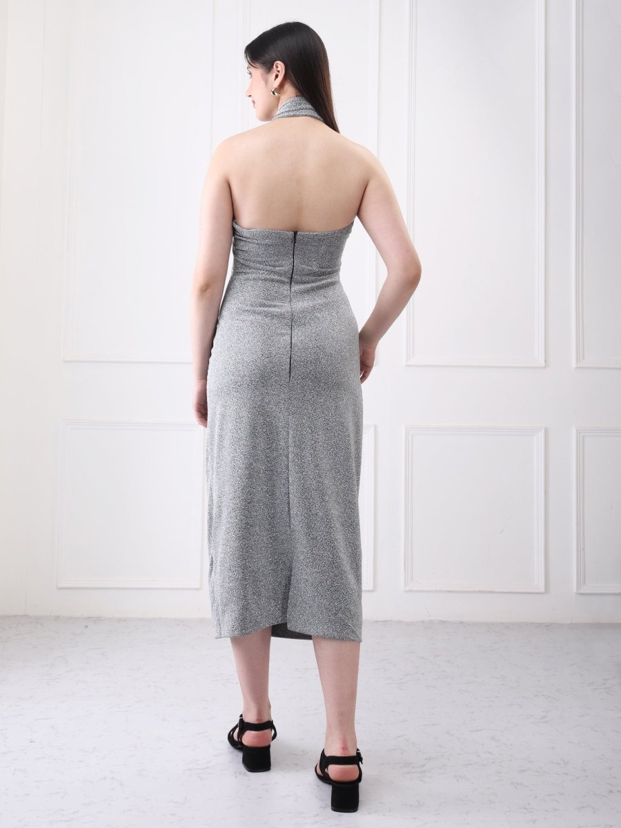 Gaiia Shimmery Halter Neck Cutout Midi Dress - GAIIA
