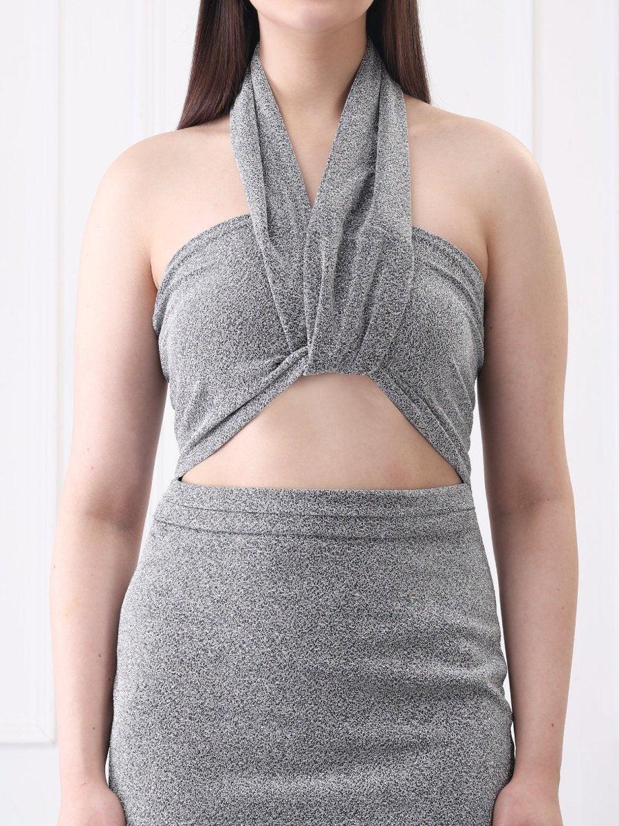Gaiia Shimmery Halter Neck Cutout Midi Dress - GAIIA