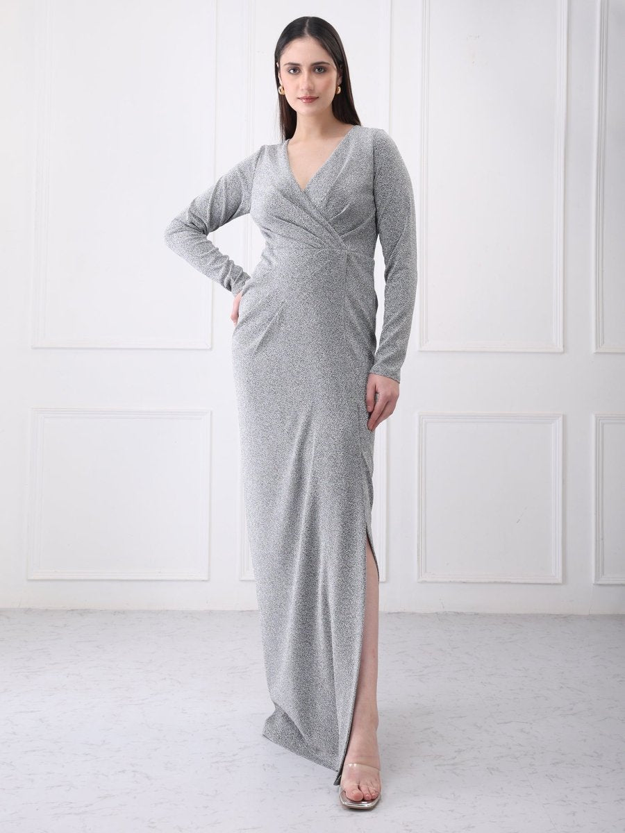 Gaiia Shimmery Partywear Long Slit Maxi Dress - GAIIA