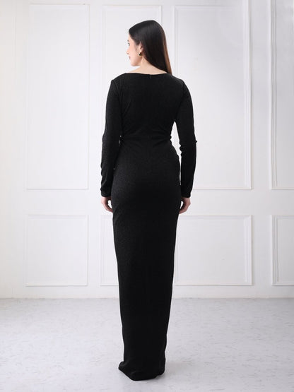 Gaiia Shimmery Partywear Long Slit Maxi Dress - GAIIA