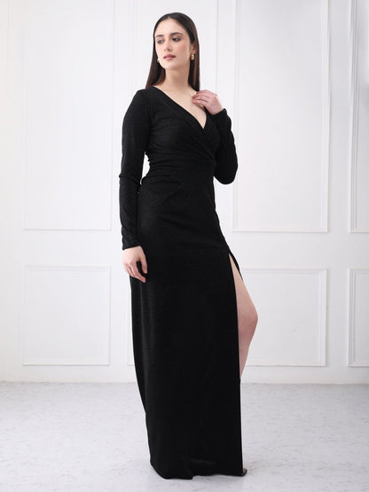Gaiia Shimmery Partywear Long Slit Maxi Dress - GAIIA