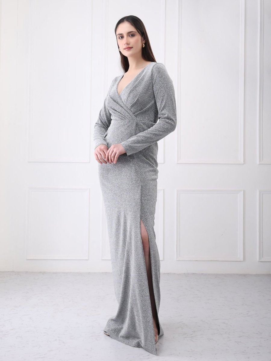 Gaiia Shimmery Partywear Long Slit Maxi Dress - GAIIA