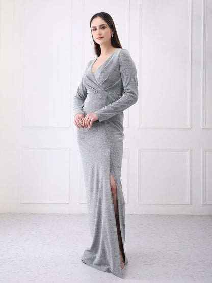 Gaiia Shimmery Partywear Long Slit Maxi Dress - GAIIA
