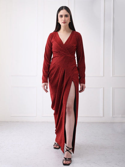 Gaiia Shimmery Partywear Long Slit Maxi Dress - GAIIA