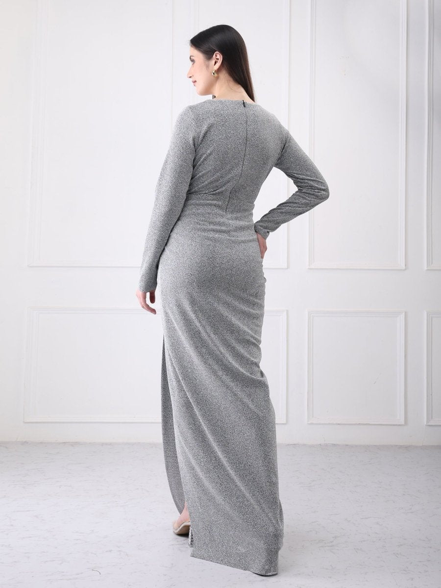 Gaiia Shimmery Partywear Long Slit Maxi Dress - GAIIA