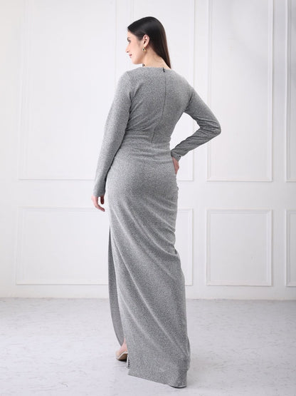 Gaiia Shimmery Partywear Long Slit Maxi Dress - GAIIA
