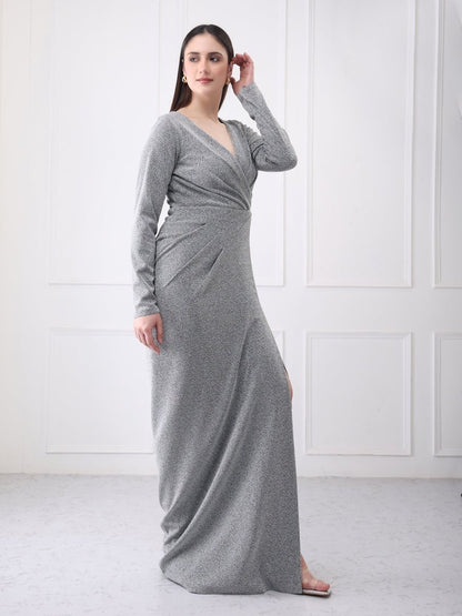 Gaiia Shimmery Partywear Long Slit Maxi Dress - GAIIA