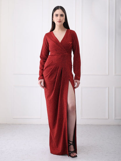Gaiia Shimmery Partywear Long Slit Maxi Dress - GAIIA