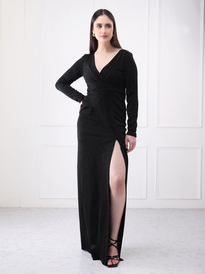Gaiia Shimmery Partywear Long Slit Maxi Dress - GAIIA