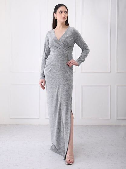 Gaiia Shimmery Partywear Long Slit Maxi Dress - GAIIA