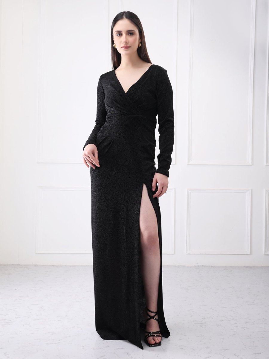 Gaiia Shimmery Partywear Long Slit Maxi Dress - GAIIA