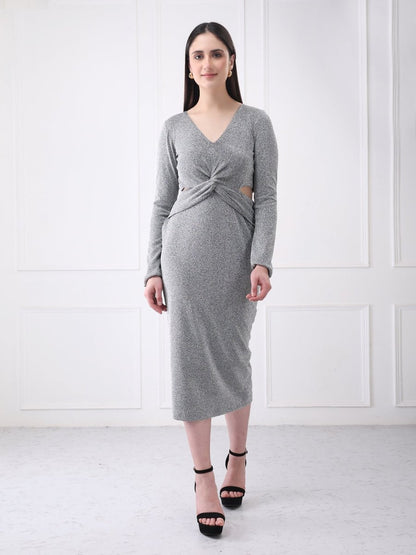 Gaiia Shimmery Plunge Front Twisted Midi Dress - GAIIA