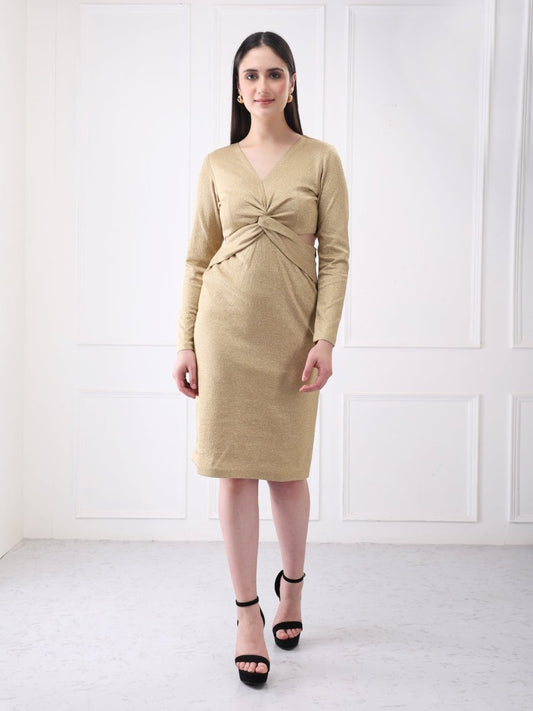 Gaiia Shimmery Plunge Front Twisted Midi Dress - GAIIA