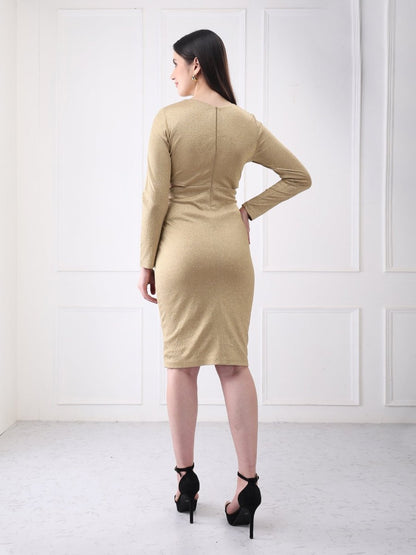 Gaiia Shimmery Plunge Front Twisted Midi Dress - GAIIA