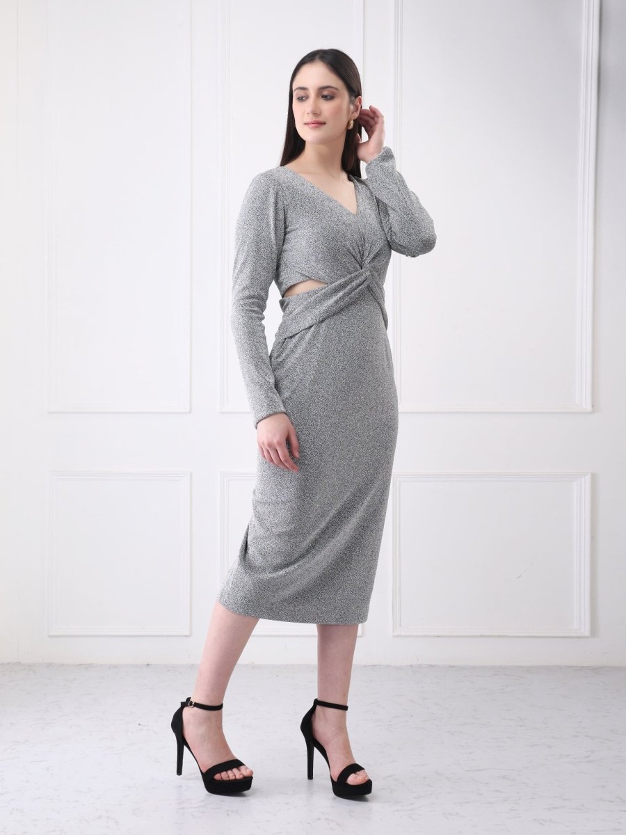 Gaiia Shimmery Plunge Front Twisted Midi Dress - GAIIA