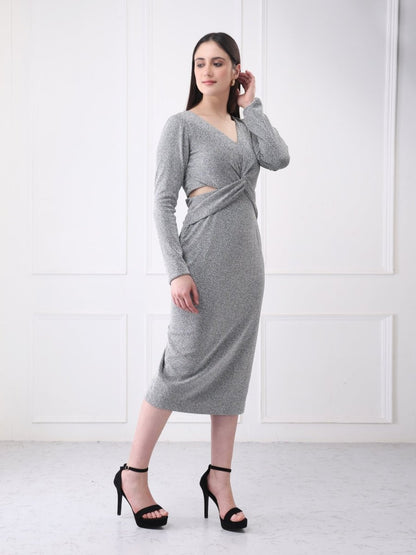 Gaiia Shimmery Plunge Front Twisted Midi Dress - GAIIA