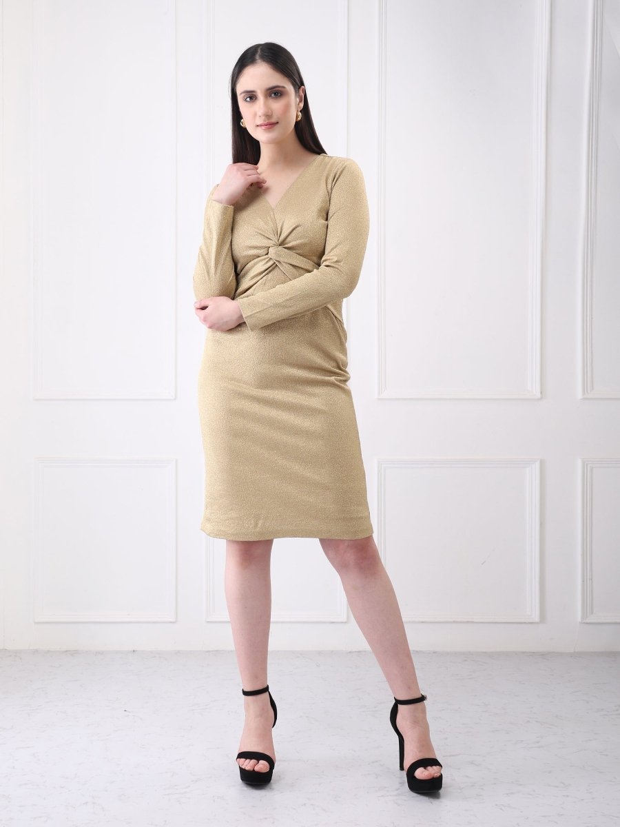 Gaiia Shimmery Plunge Front Twisted Midi Dress - GAIIA