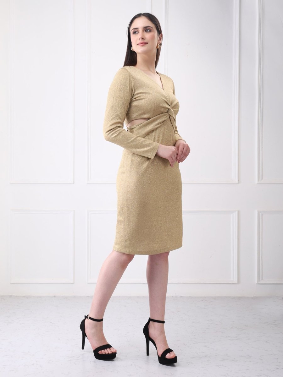 Gaiia Shimmery Plunge Front Twisted Midi Dress - GAIIA