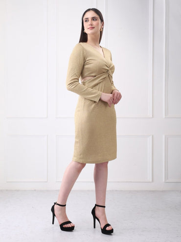 Gaiia Shimmery Plunge Front Twisted Midi Dress - GAIIA