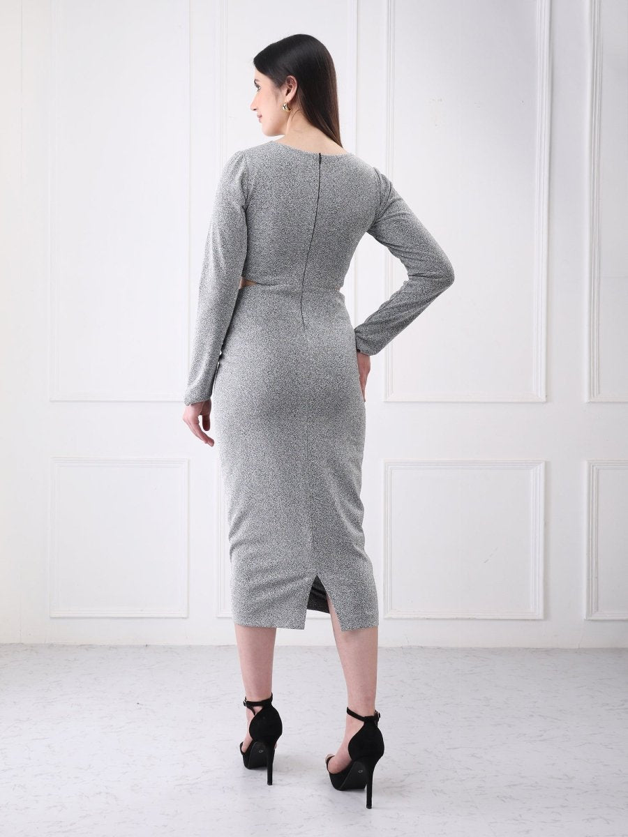 Gaiia Shimmery Plunge Front Twisted Midi Dress - GAIIA