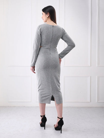 Gaiia Shimmery Plunge Front Twisted Midi Dress - GAIIA