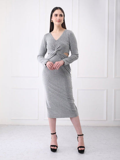 Gaiia Shimmery Plunge Front Twisted Midi Dress - GAIIA