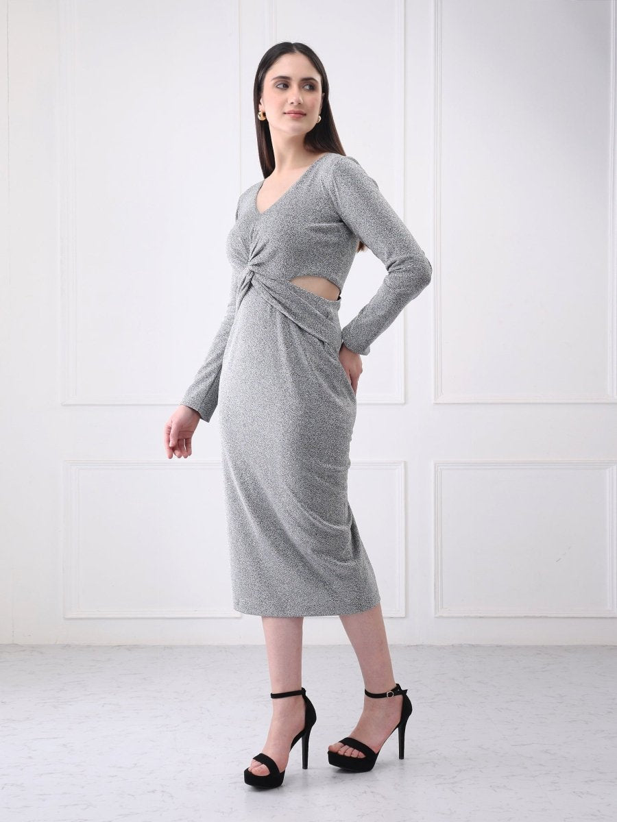 Gaiia Shimmery Plunge Front Twisted Midi Dress - GAIIA