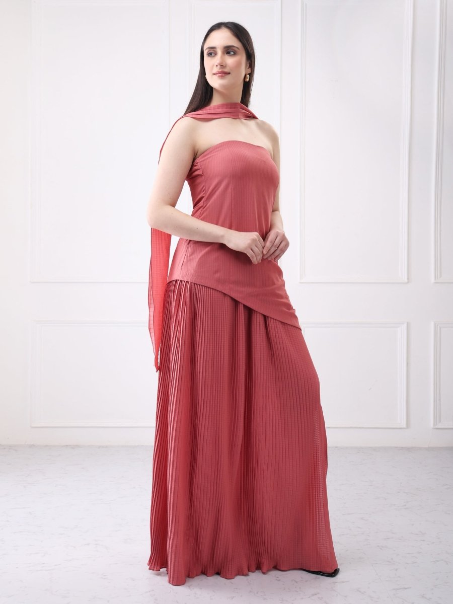 Gaiia Strapless Long Slit Maxi Dress With Scarf - GAIIA