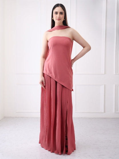 Gaiia Strapless Long Slit Maxi Dress With Scarf - GAIIA