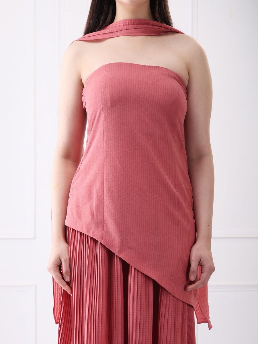 Gaiia Strapless Long Slit Maxi Dress With Scarf - GAIIA