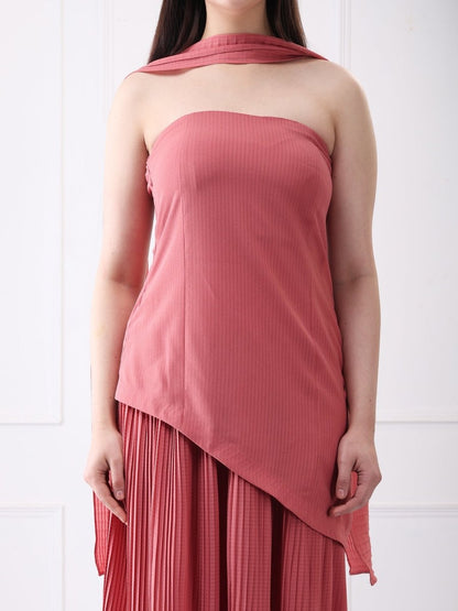 Gaiia Strapless Long Slit Maxi Dress With Scarf - GAIIA